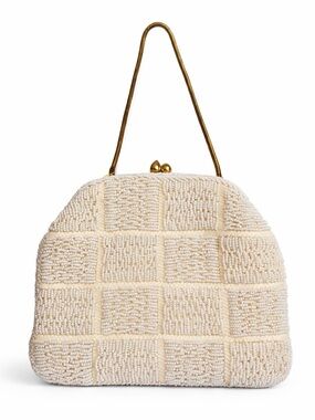 Vintage Stylecraft Miami White Beaded Clutch Gold Chain Evening Bag Bridal